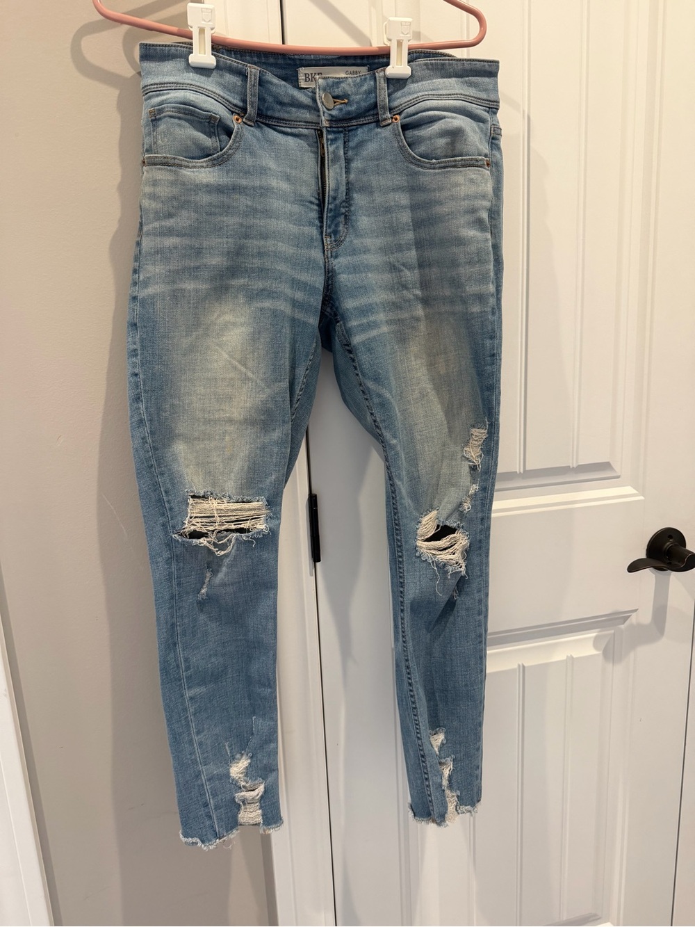 BKE Gabby High-Rise Light Blue Distressed Ankle Skinny Jeans